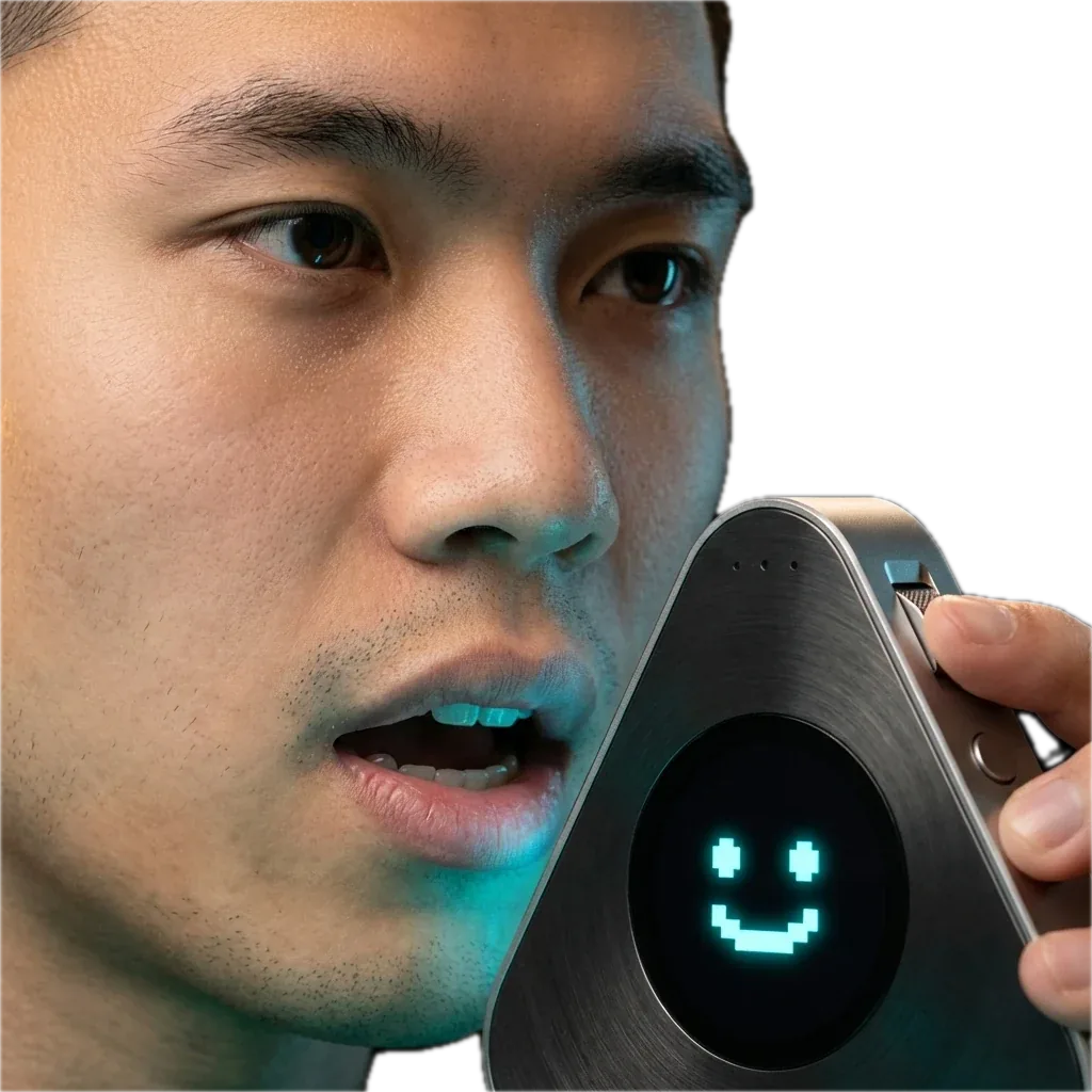 Developer speaking into PowCoder AI terminal